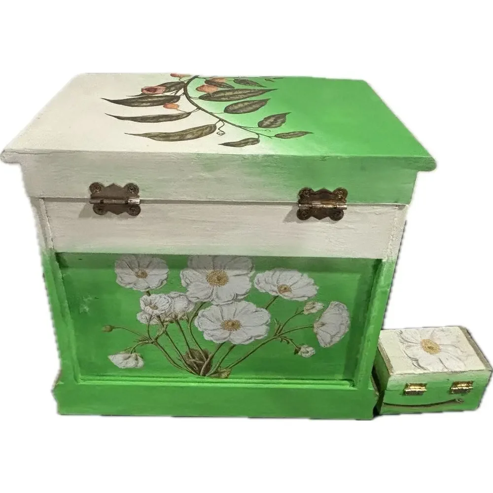 Upcycled Solid Wood Chest Jewelry Box with Bonus Trinket Box